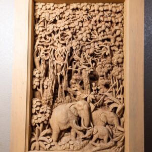 Elephant screen carved wood  wall hanging (Large) (C1012)