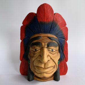 Wooden Indian head hand carved (Colored) (C4023_02)