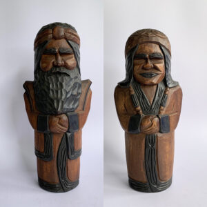 Pair Japanese Ainu Nipopo Kokeshi wooden dolls (colored) (C4031&C4032)