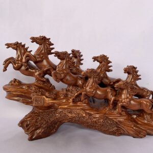 8 horses Carved Wood Look Resin Statue (C4075)