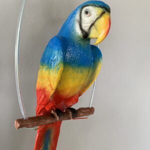 Hanging Macaws Statue Sculpture With Metal Round Ring (C4088_01)