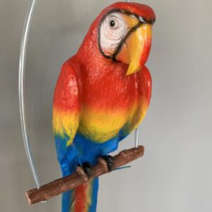 Hanging Macaws Statue Sculpture With Metal Round Ring (C4088_03)