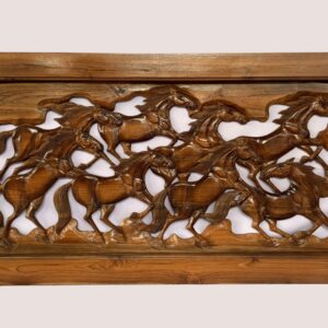 8 Horses carved wood wall hanging panel (C4095)