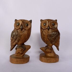 Large Pair Owls carved wood (C4099)