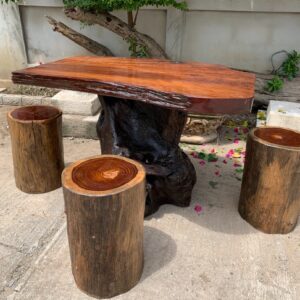 Rosewood table set with 6 stools (C4162)