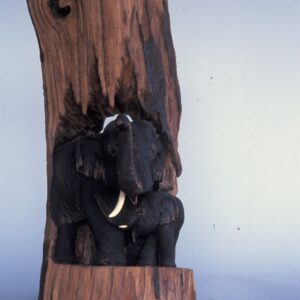 ELEPHANT CARVED WOOD STAND (C1015_01)