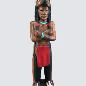 INDIAN MAN WEARING WARBONNETS CARVED WOOD DECORATION 70" (C3NO63)