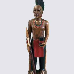 INDIAN MAN HOLDING SPEAR CARVED WOOD DECORATION 70" (C3NO84)