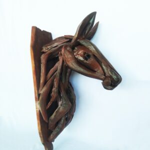 Horse head wall hanging driftwood sculpture with lacquered finish (C5028)