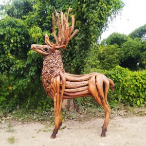 Deer driftwood sculpture with lacquered (C5039)