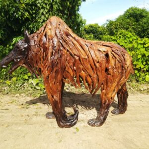 Medium Bear drift wood sculpture with lacquered (C5043)