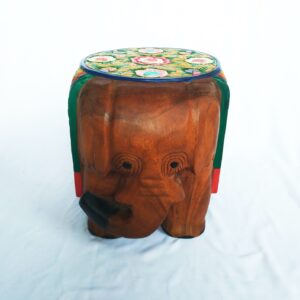 Elephant stool carving painted  (Flat top) (C5054)