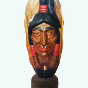 Tribal head wood carving (colored) (C5056)