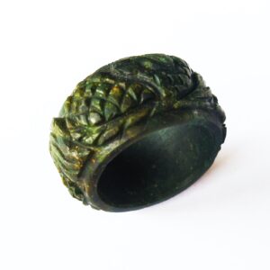 Dark green jade band ring carving (C5111)